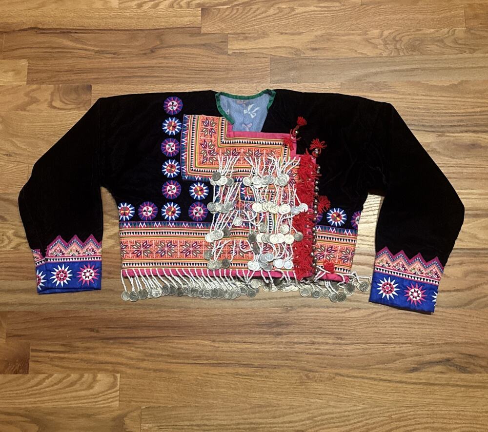 Handmade Hmong Coin Traditional Child’s Top Embroidered Vibrant Colors